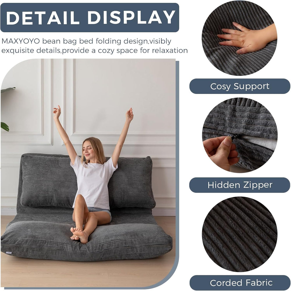 MAXYOYO Folding Sofa Bed, Convertible Chair Couch, Floor Bean Bag Sofa