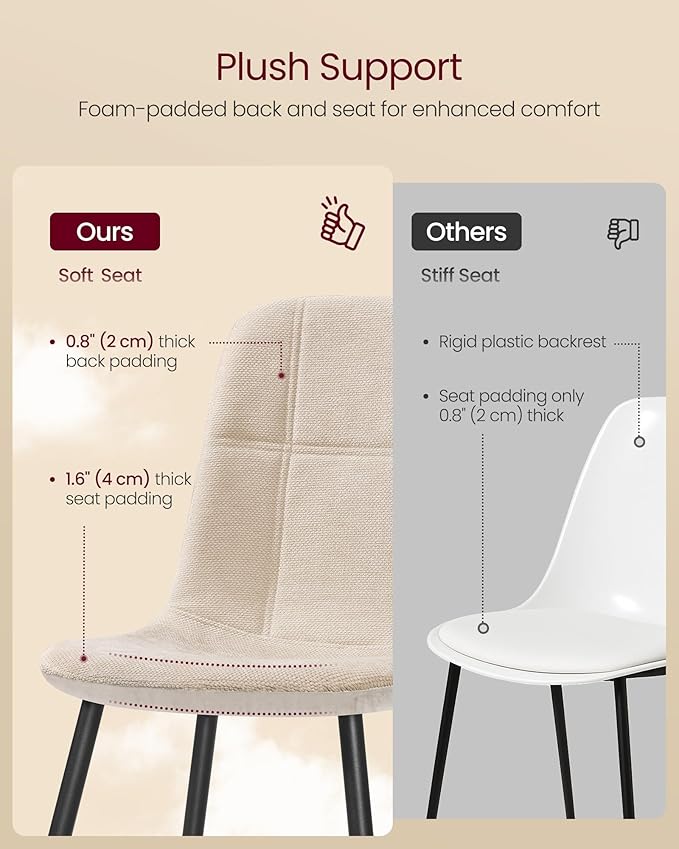 VASAGLE Dining Chairs, Set of 4 Dining Room Chairs, Metal Frame, Adjustable F...