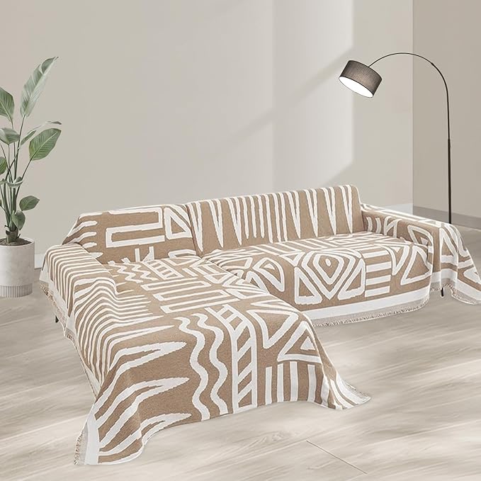 HANDONTIME Sofa Covers for Sectional Sofa Set Boho Couch Cover for Dogs Khaki - Image 5