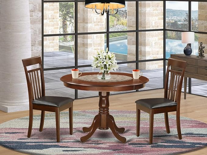 East West Furniture HLCA3-MAH-LC 3 Piece Kitchen Table Set for Small Spaces C...
