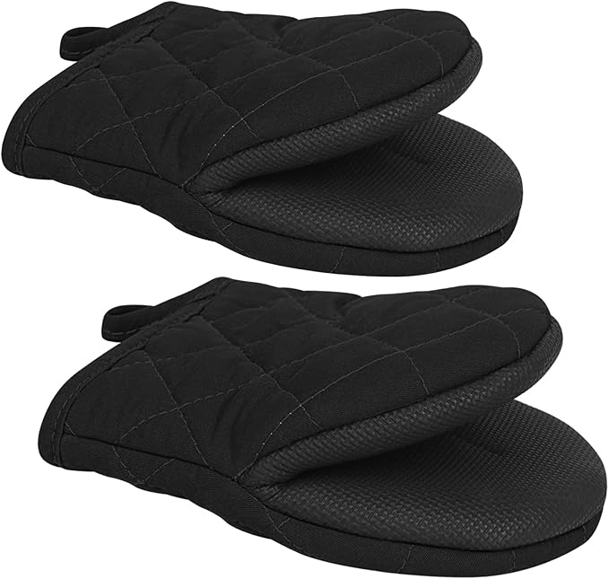 Short Oven Mitts, Heat Resistant 500°F, Silicone Grip Kitchen Gloves, Non-Slip by GOLDMEET