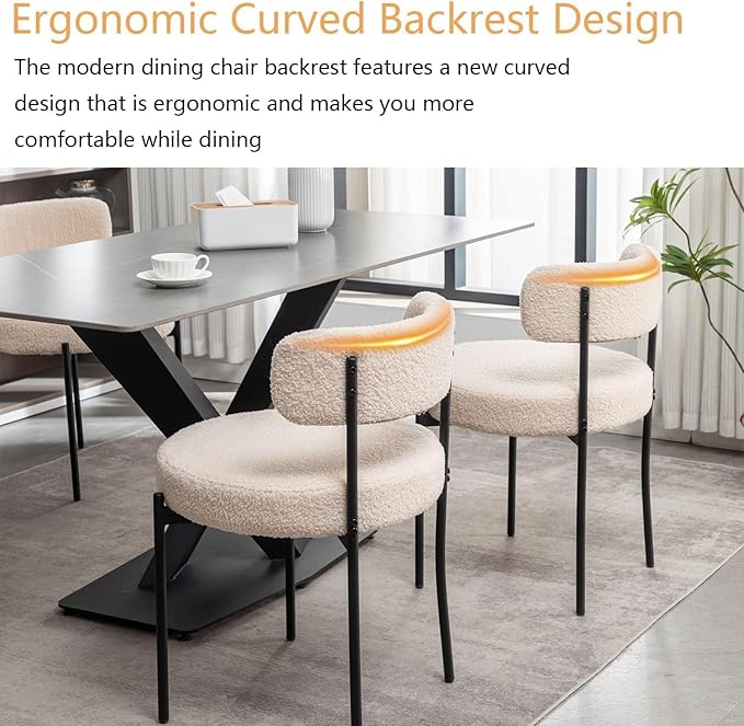 Boucle Dining Chairs Set of 6, Upholstered Dining Room Chairs with Black Meta...