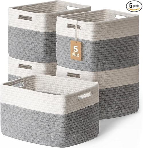 5 Pack Woven Storage Baskets for Shelves, Decorative Basket Closet Organizer by YILOBI