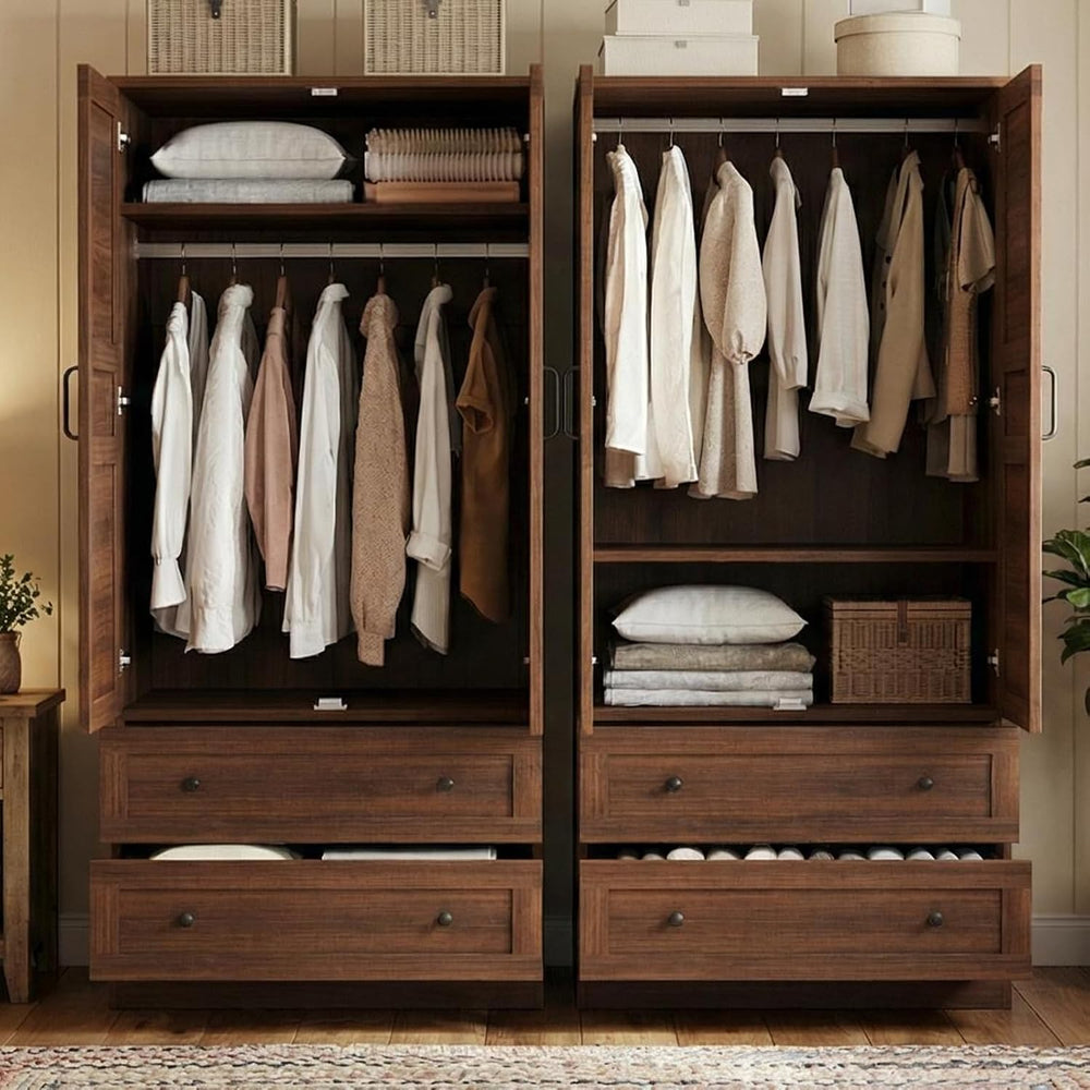 IDEALHOUSE 72" Armoire Wardrobe Closet with 2 Drawers, Heavy Duty Wooden...