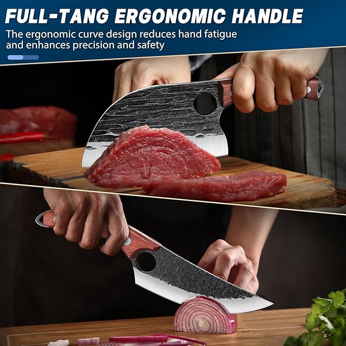 TAN REN 3PCS Butcher Knife Set for Meat Cutting, Hand Forged Meat Cleaver Knives - Image 3