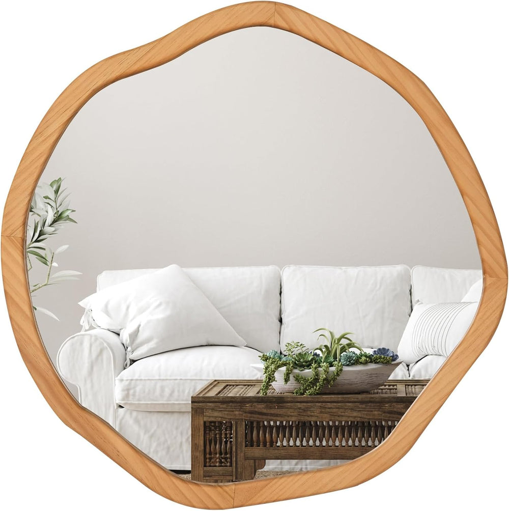 ULIKE Irregular Round Wood Mirror 30 Inch, Natural Wall Mirror