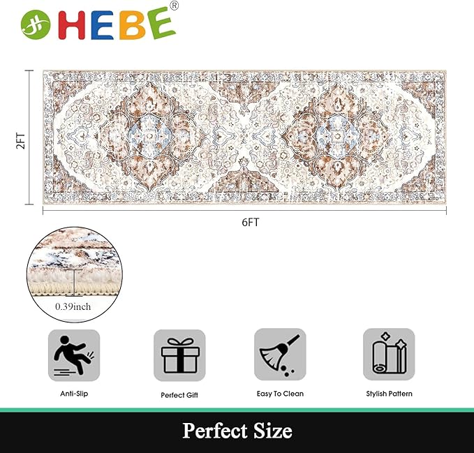 HEBE Hallway Runner Rug 2'x6' Washable Vintage Distressed Area Rugs Non Slip - Image 2