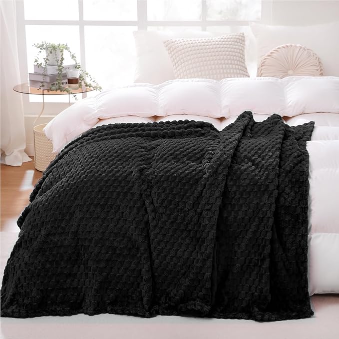 Puncuntex Black Throw Blanket 108"×90" inches Fuzzy 3D Jacquard Decorative by Puncuntex