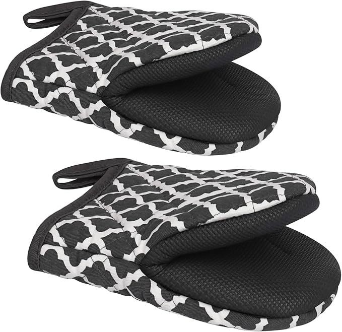 Short Oven Mitts, Heat Resistant 500°F, Silicone Grip Kitchen Gloves, Non-Slip by GOLDMEET