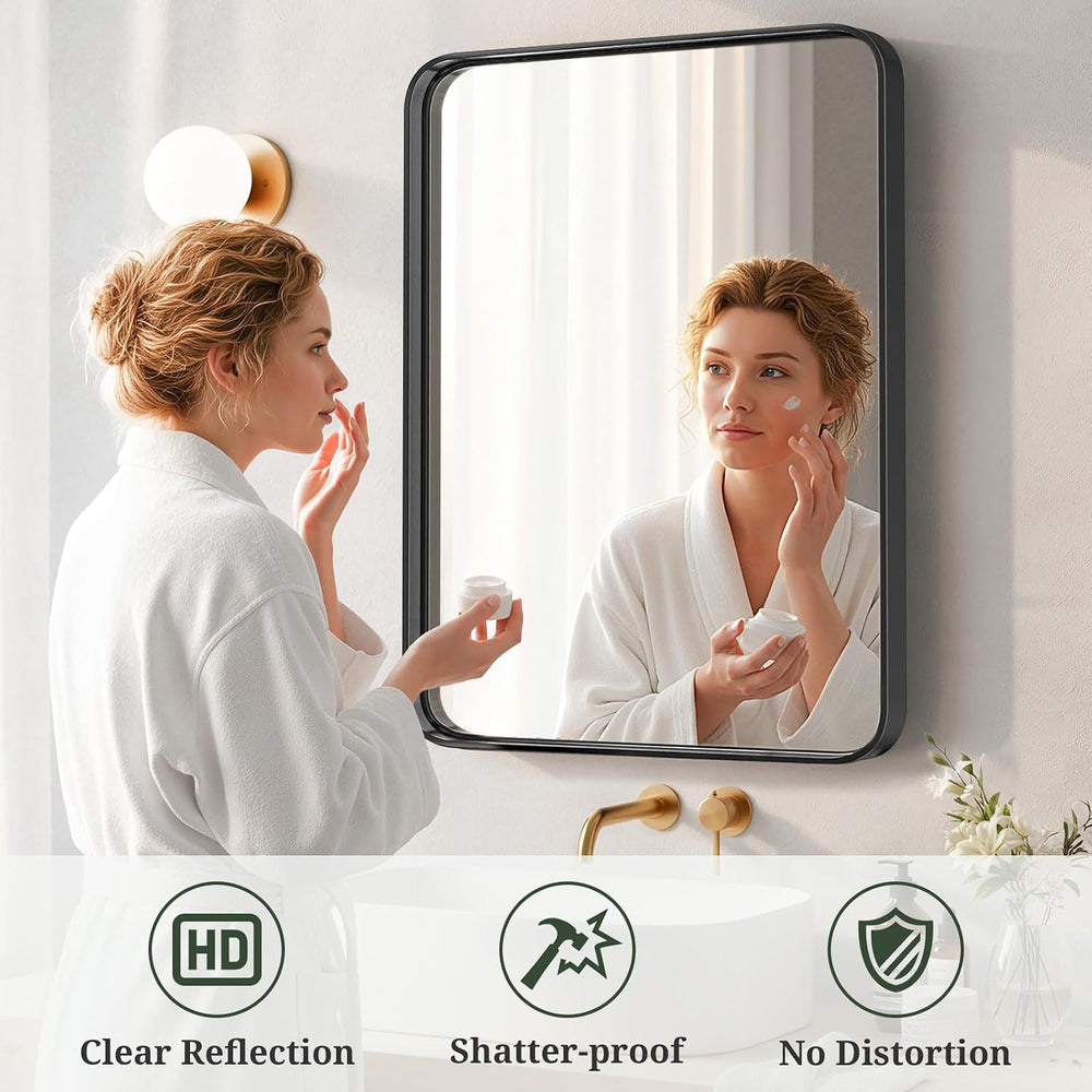 Bathroom Mirror 36x24 Inch Black Metal Frame Rectangle Vanity Mirror