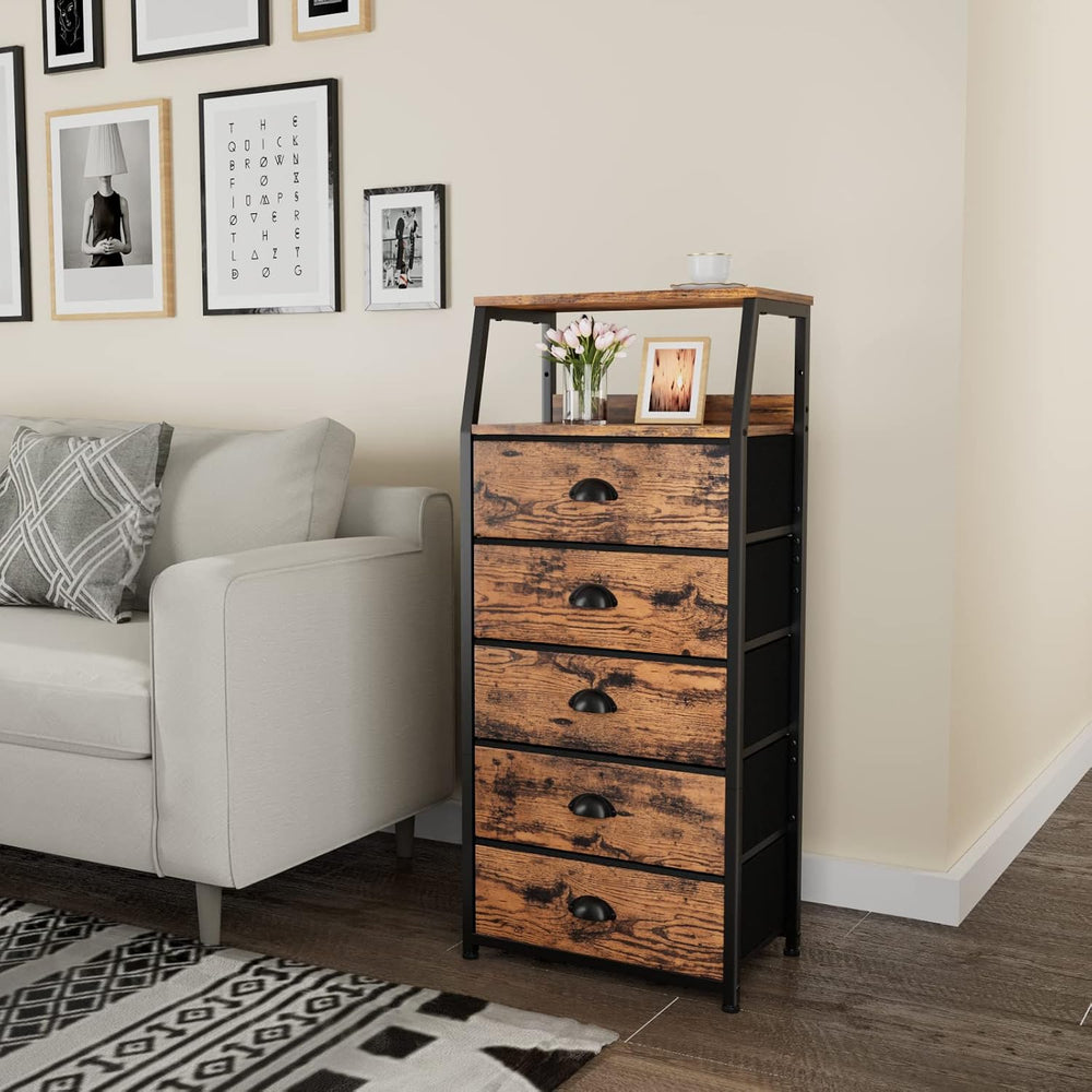 Furnulem Dresser for Bedroom, 5 Drawers Tall Nightstand, Chest of Drawers