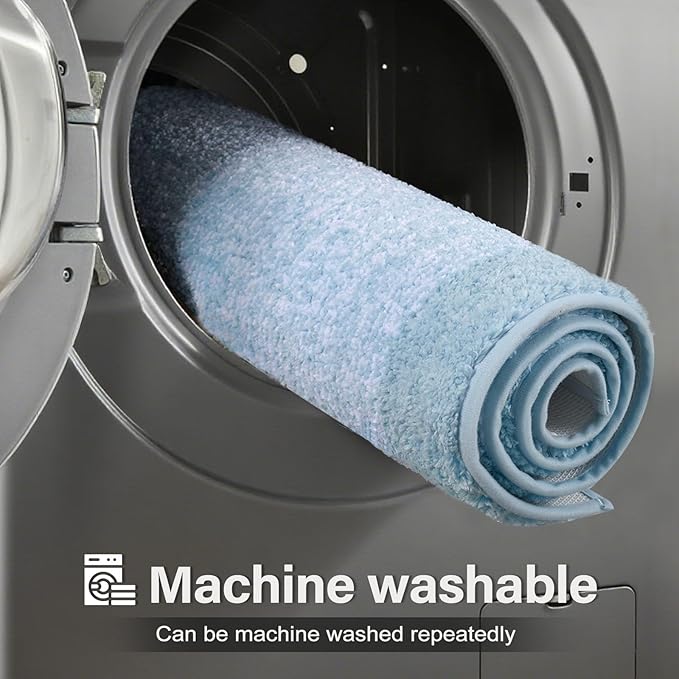 Bathroom Rugs 24x17 Non Slip Washable, Light Blue Bath Mat - Image 9