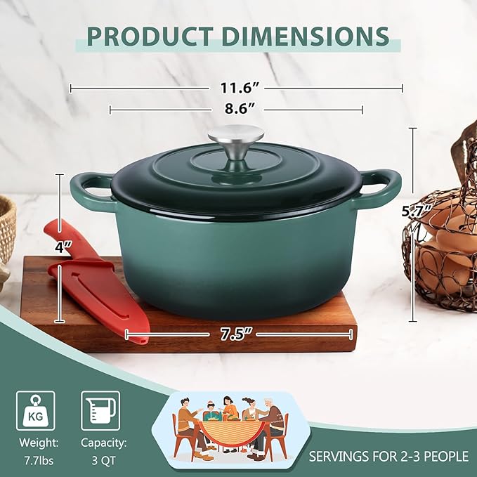 E-far 3 Qt Enameled Cast Iron Dutch Oven