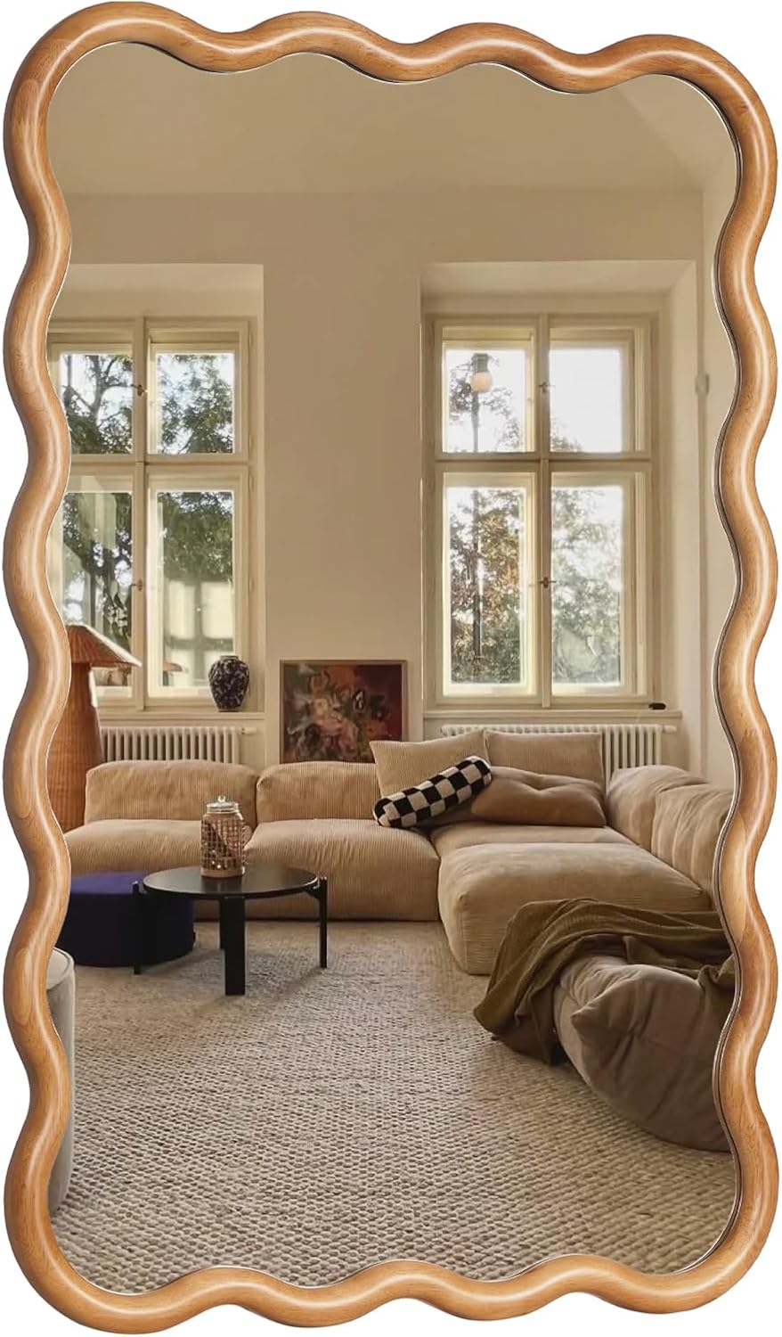 HOMECOOKIN 24"x36" Wavy Wood Mirror, Rectangular Wall Mirror with N...