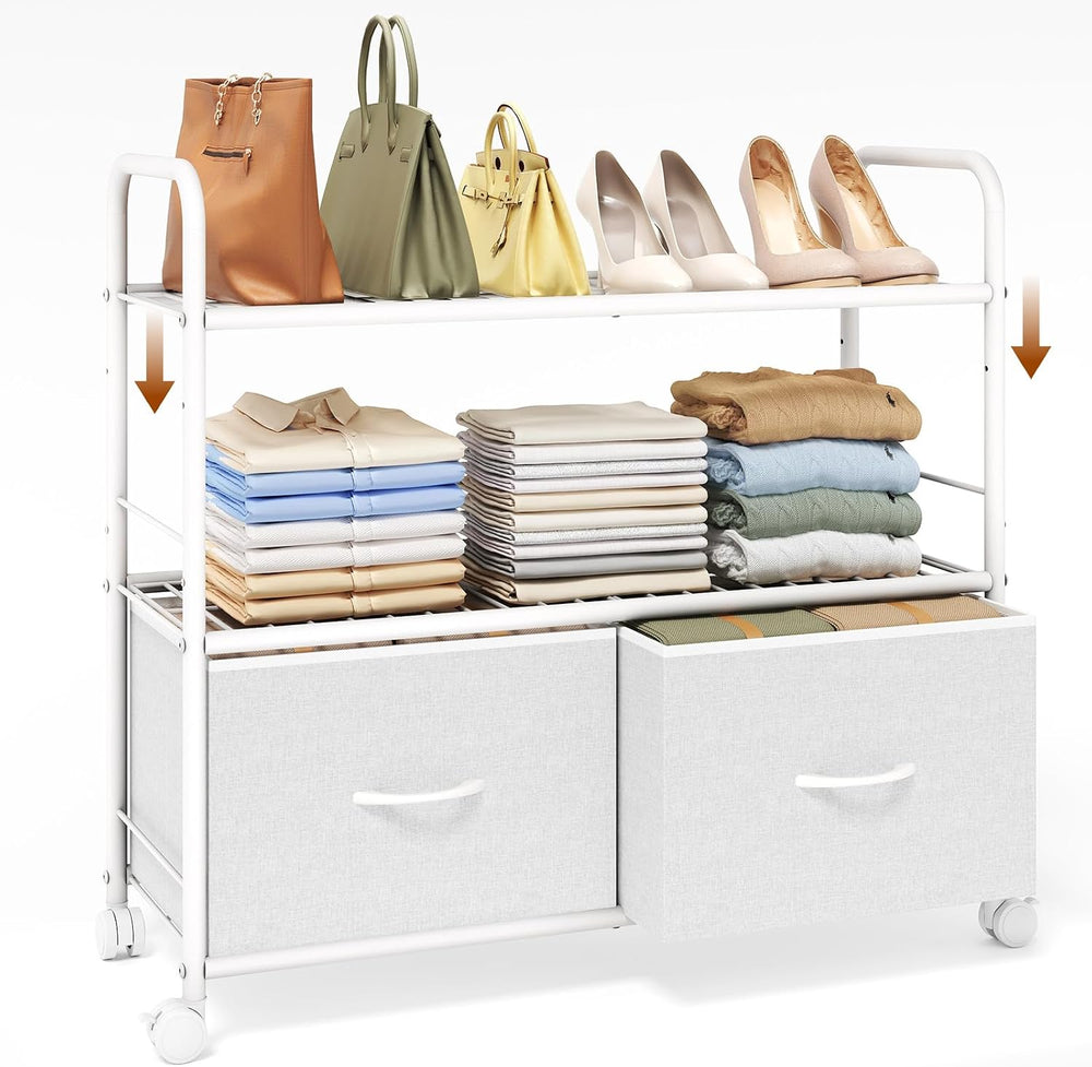 Metal Closet Organizers and Storage with Fabric Drawers, 3-Tier Heavy Duty