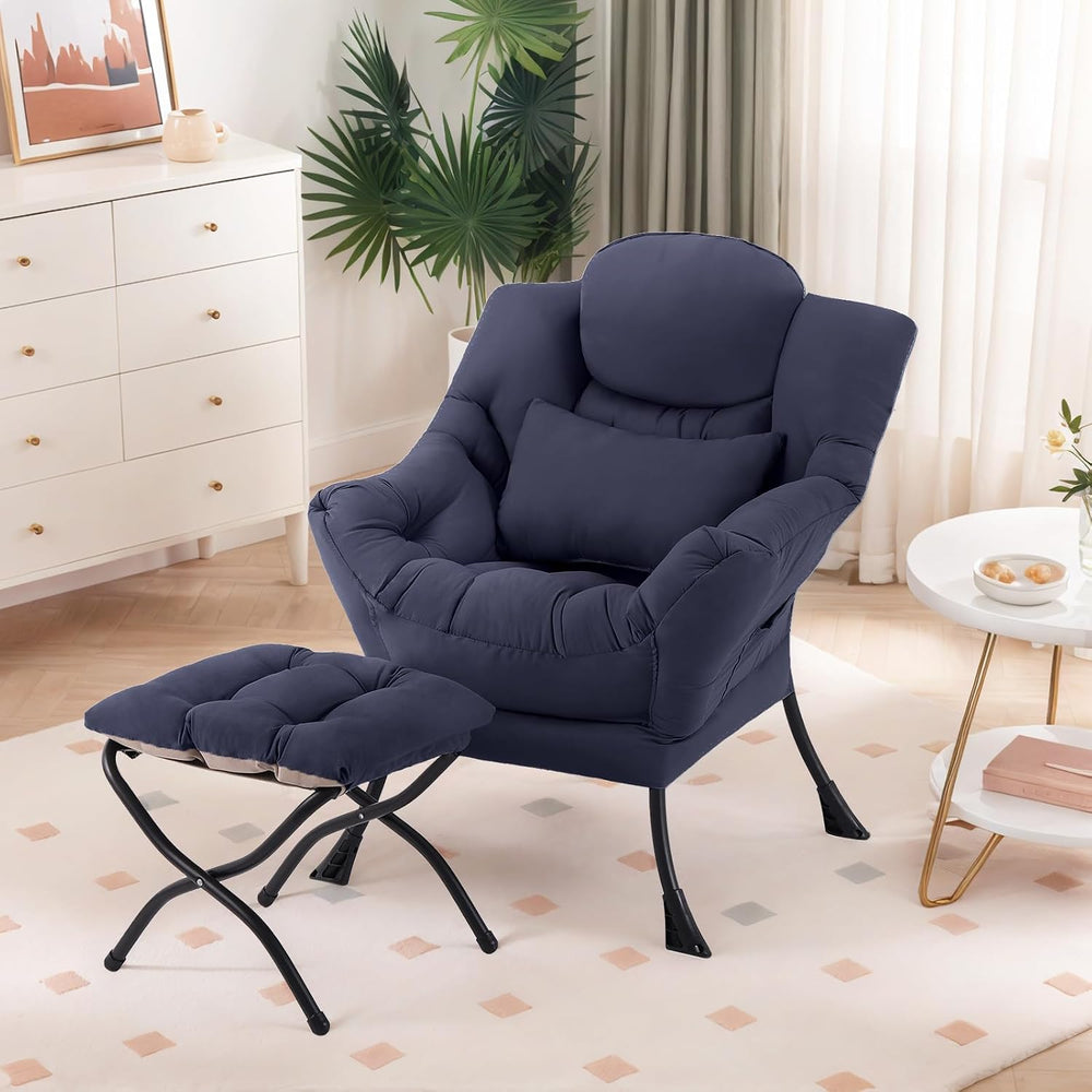 Furlide Lazy Chair with Ottoman, Modern Lounge Chair with Lumbar Pillow, Acce...