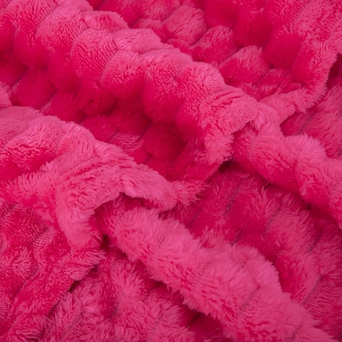 Puncuntex Hot Pink Throw Blanket 108"×90" inches Fuzzy 3D Jacquard Decorative - Image 5