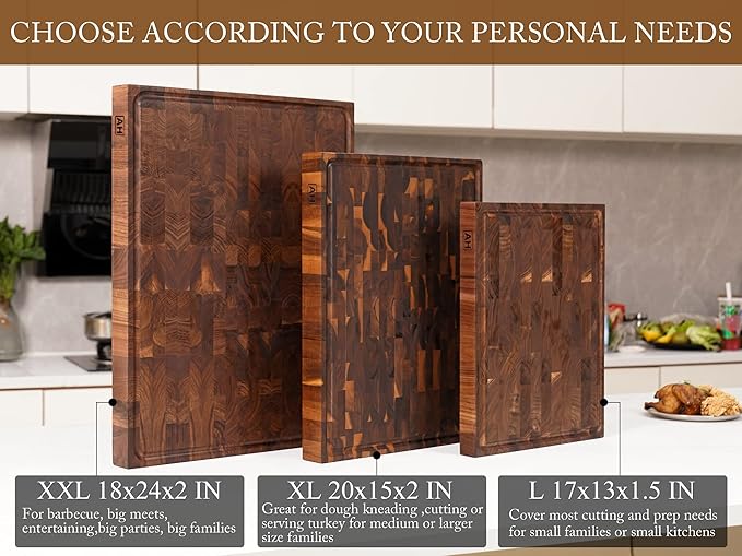 AZRHOM Extra Large Thick Walnut Wood End Grain Cutting Board 20x15x2 In - Image 4