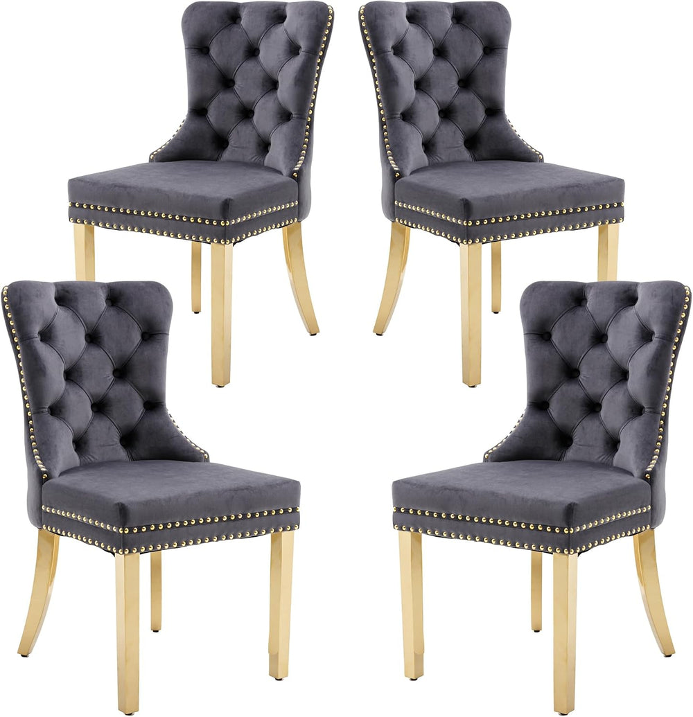 KCC Velvet Dining Chairs Set of 4, Upholstered High-end Tufted Dining Chair w...