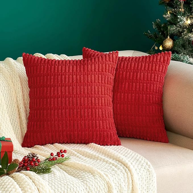 MIULEE Pack of 2 Red Corduroy Decorative Euro Sham Pillow Covers 24x24 Inch - Image 7