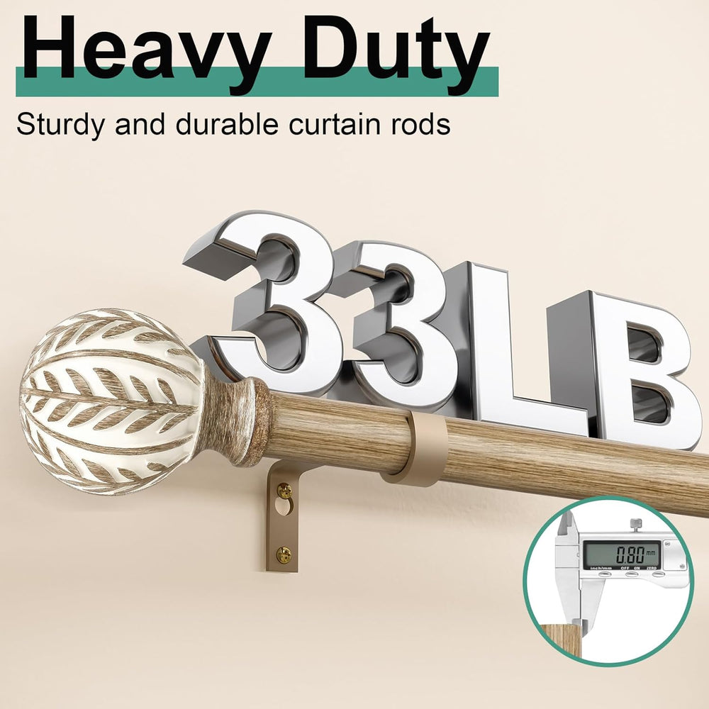 QDWIS 2 Pack Boho Wood Curtain Rods for Windows 28 to 48 inch,1" Adjusta...