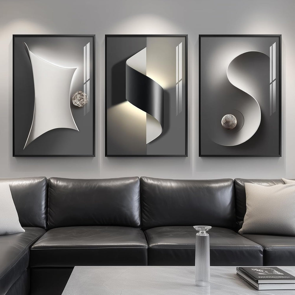 Framed Abstract Modern Black and White Wall Art for Living Room, 24x36 Inch