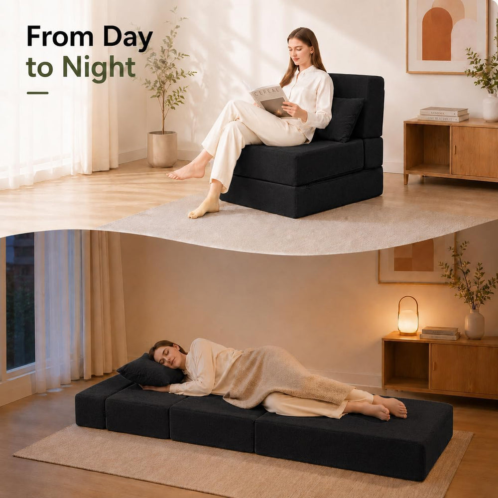 Folding Sofa Bed, Convertible Sleeper Chair, No Assembly, Black | Boneless So...