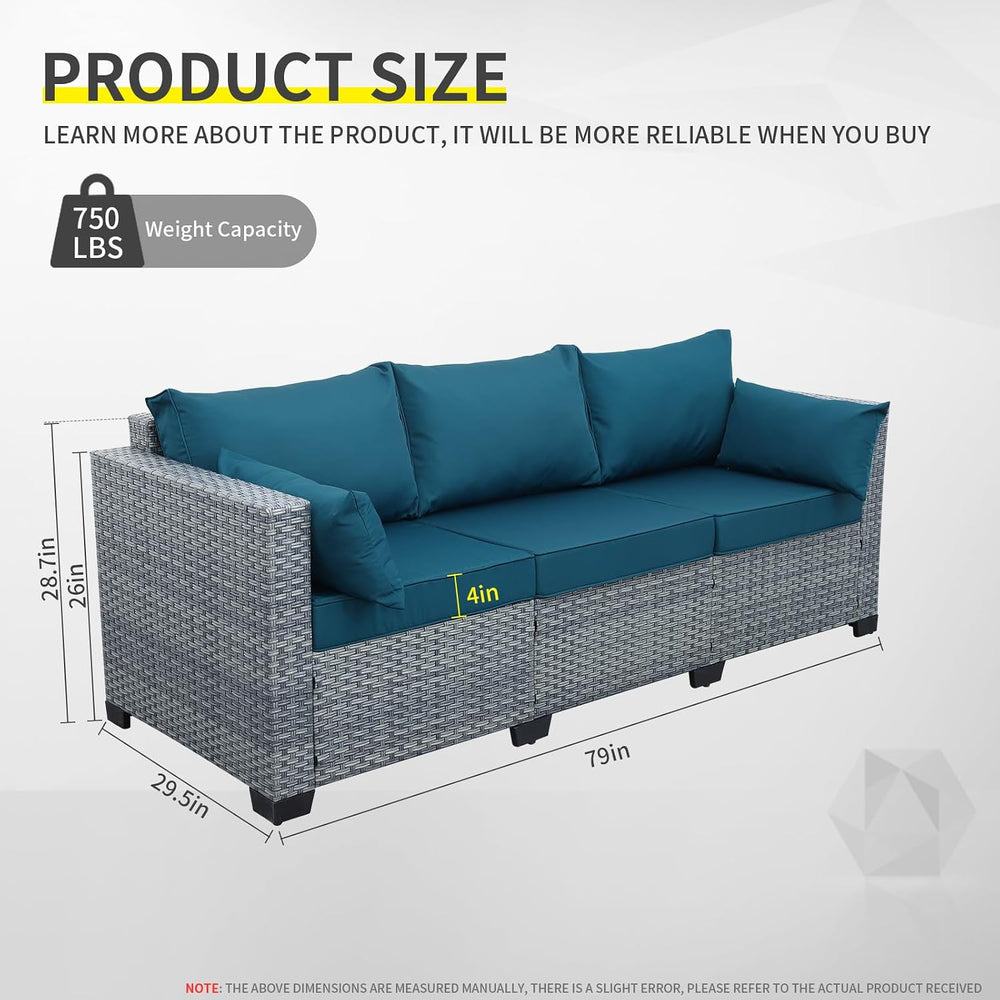 Outdoor Couch 3-seat Patio Sofa Outdoor Furniture Deep Seat High Backrest Pat...