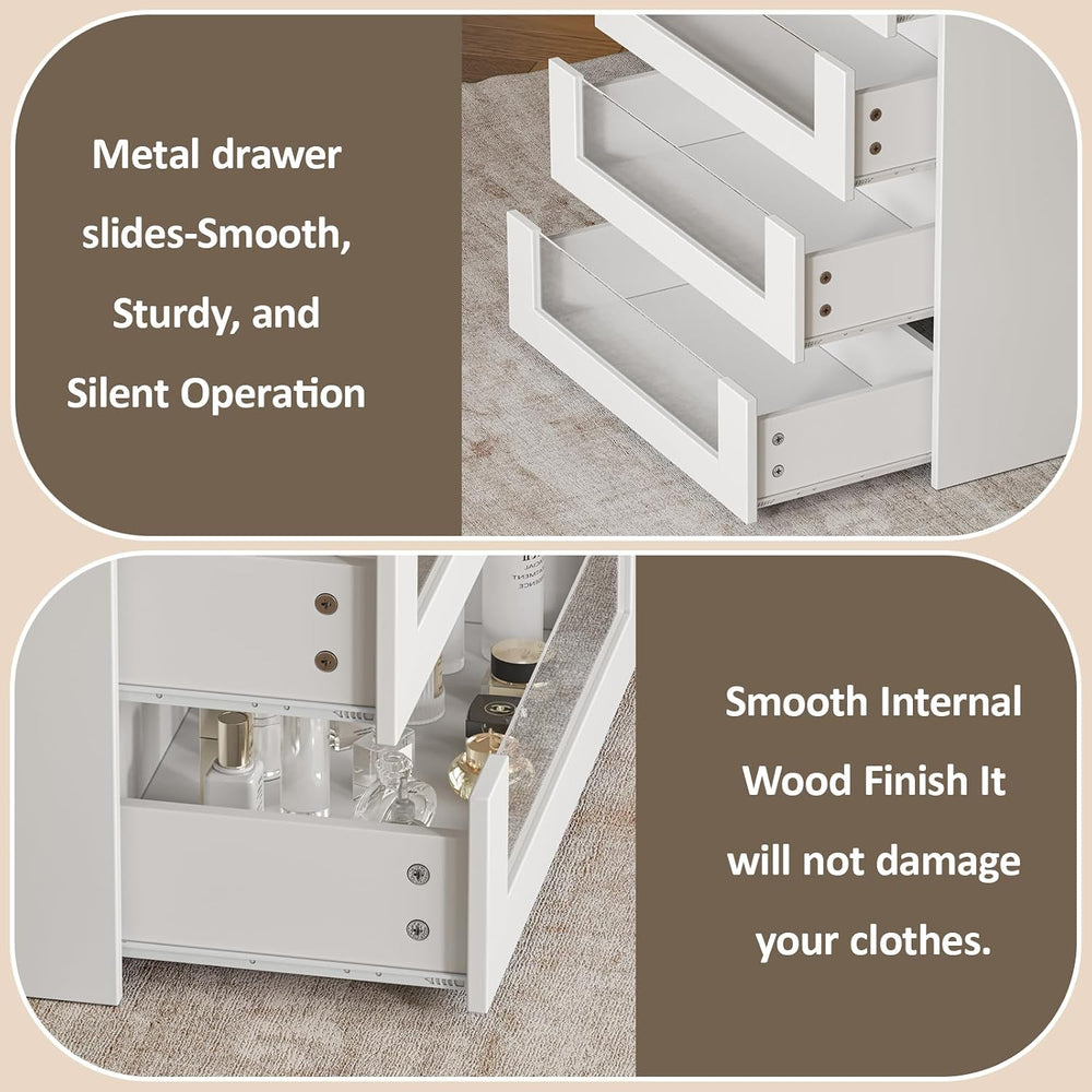 LIVAUVEAD Closet Island with 12 Drawers, Glass Top & Display Shelves, White