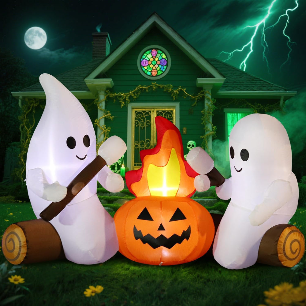 DomKom 6FT Halloween Inflatable Blow Up Decorations, Cute Ghosts Roasting Mar...