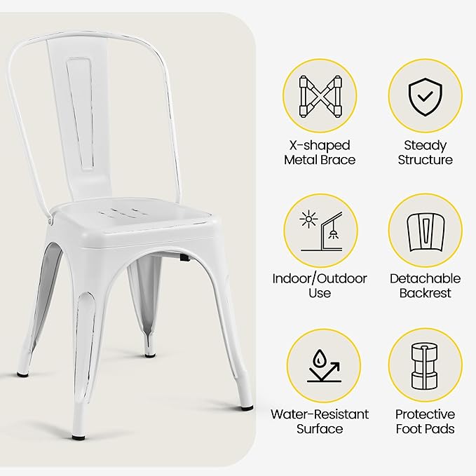 Yaheetech Metal Dining Chairs Set of 4, Industrial Stackable Kitchen Chairs w...
