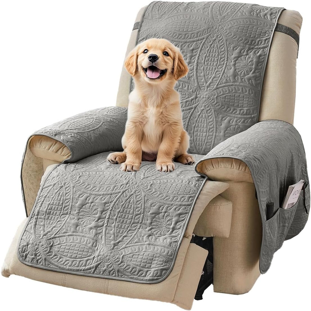 NapCloud Gray Quilted Recliner Chair Covers, Water-Repellent Recliner Covers, Lazy Boy Chair Covers, Pet Friendly Recliner Slipcover for Dogs Cats, Washable Furniture Protector (Recliner 22", Gray)
