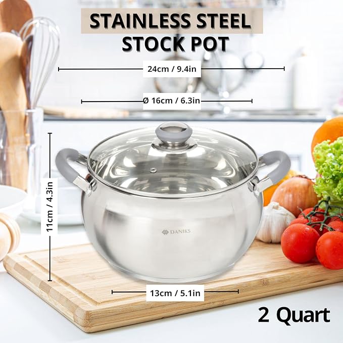 Daniks Modern 2 Quart Stainless Steel Stock Pot - Image 3