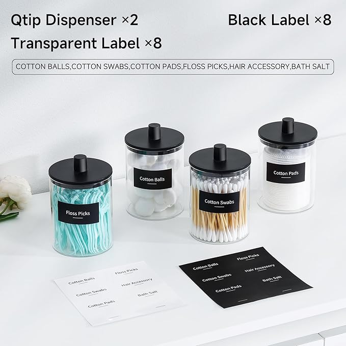 TIPGO Glass Qtip Holder Dispenser - 10 oz Clear Canister Apothecary Jar - Image 2