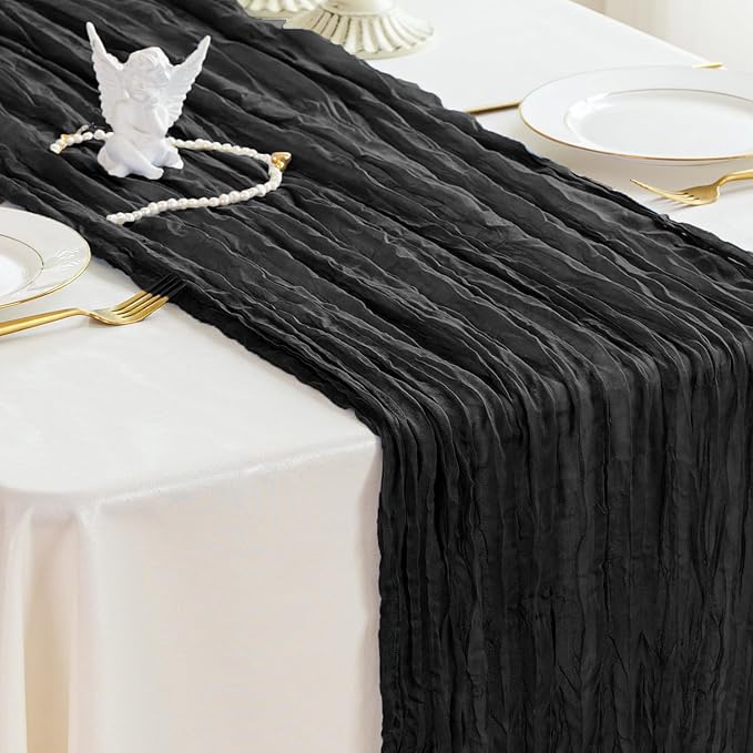 Sioloc Black Cheesecloth Table Runner Fall Autumn Decor for Home 10ft Table C...