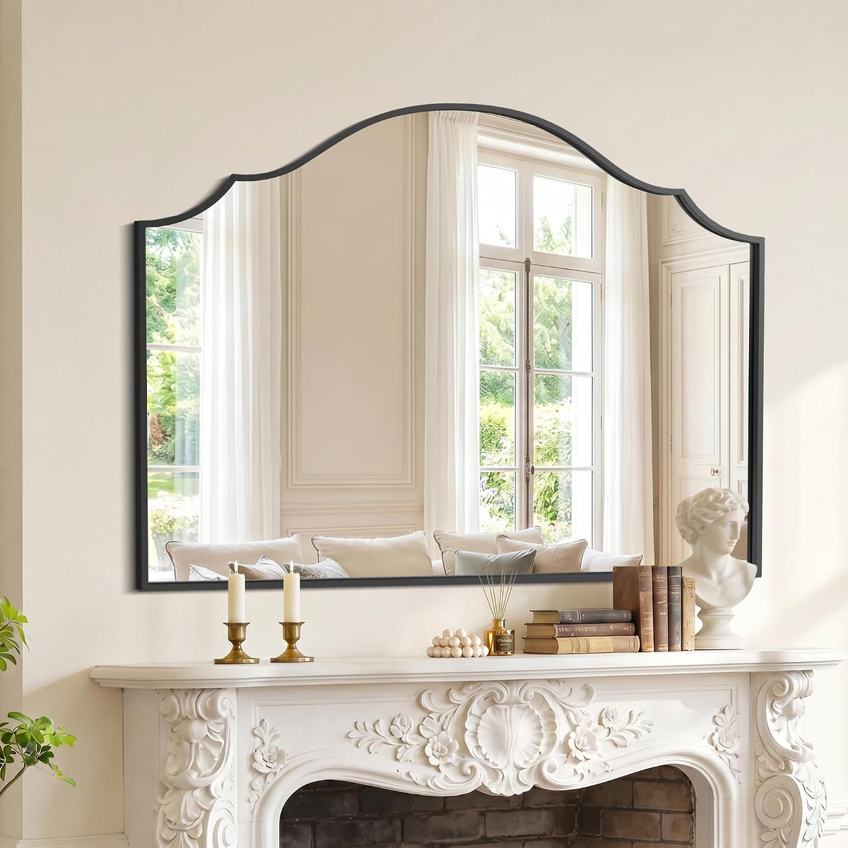 large scalloped black mirror, 40"x30" vintage arched mirror, main product view