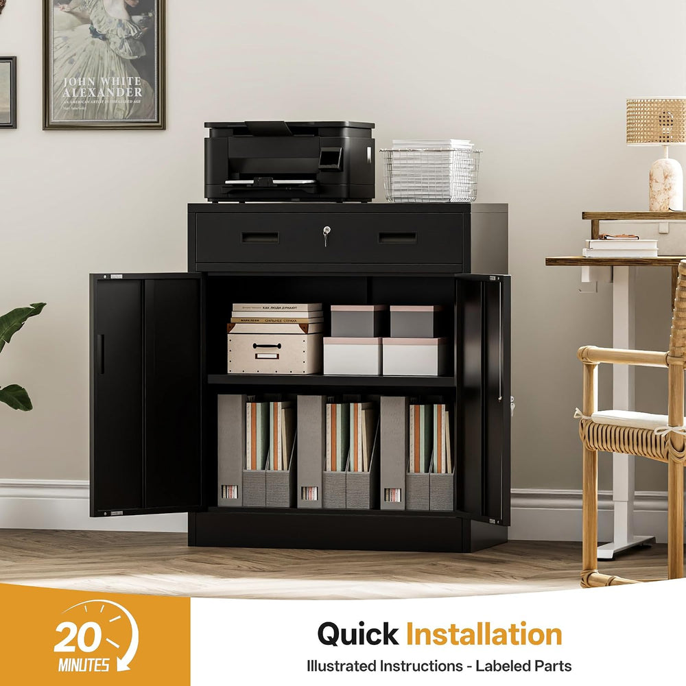Metal Storage Cabinet 36" H, Locking Storage Cabinet with 1 Drawer and A...