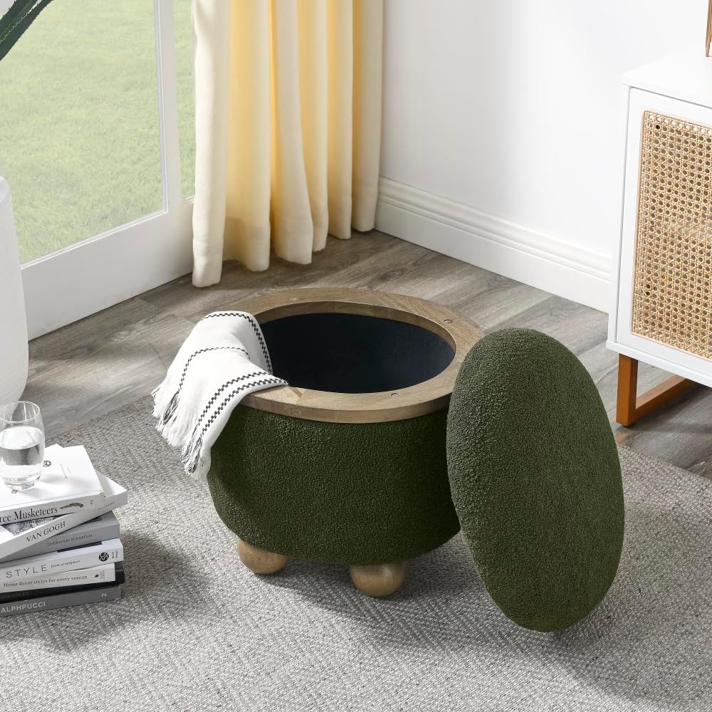 Round Storage Stool, Storage Stool with Storage Space and Cushioned seat, Ava...