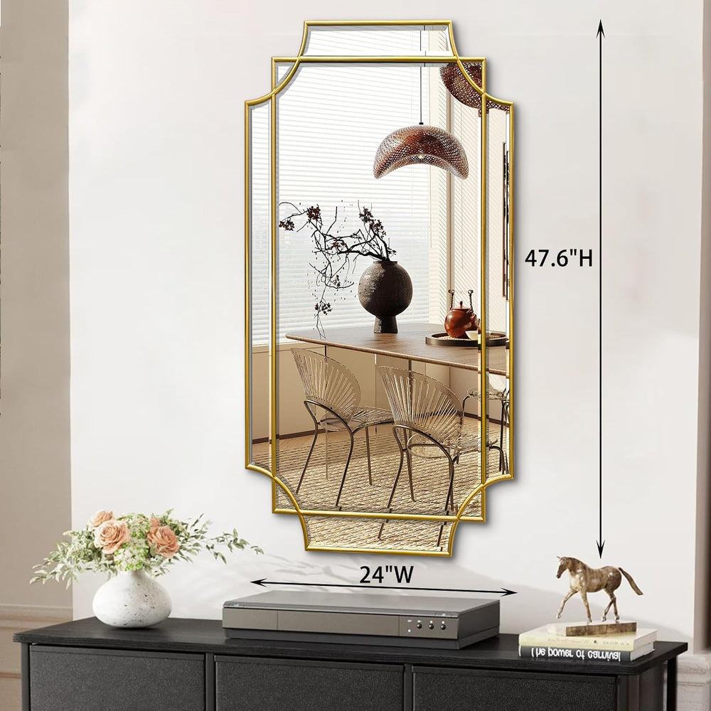 HQiJun Wall Mirror Full Length, 47" x 24" Gold Wood Framed Full Bod...