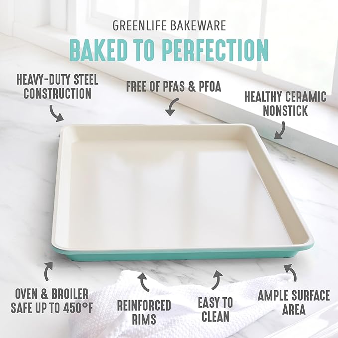 GreenLife 13" x 9" Quarter Sheet Baking Pans, 2 Piece Bakeware Set, PFAS-Free - Image 3