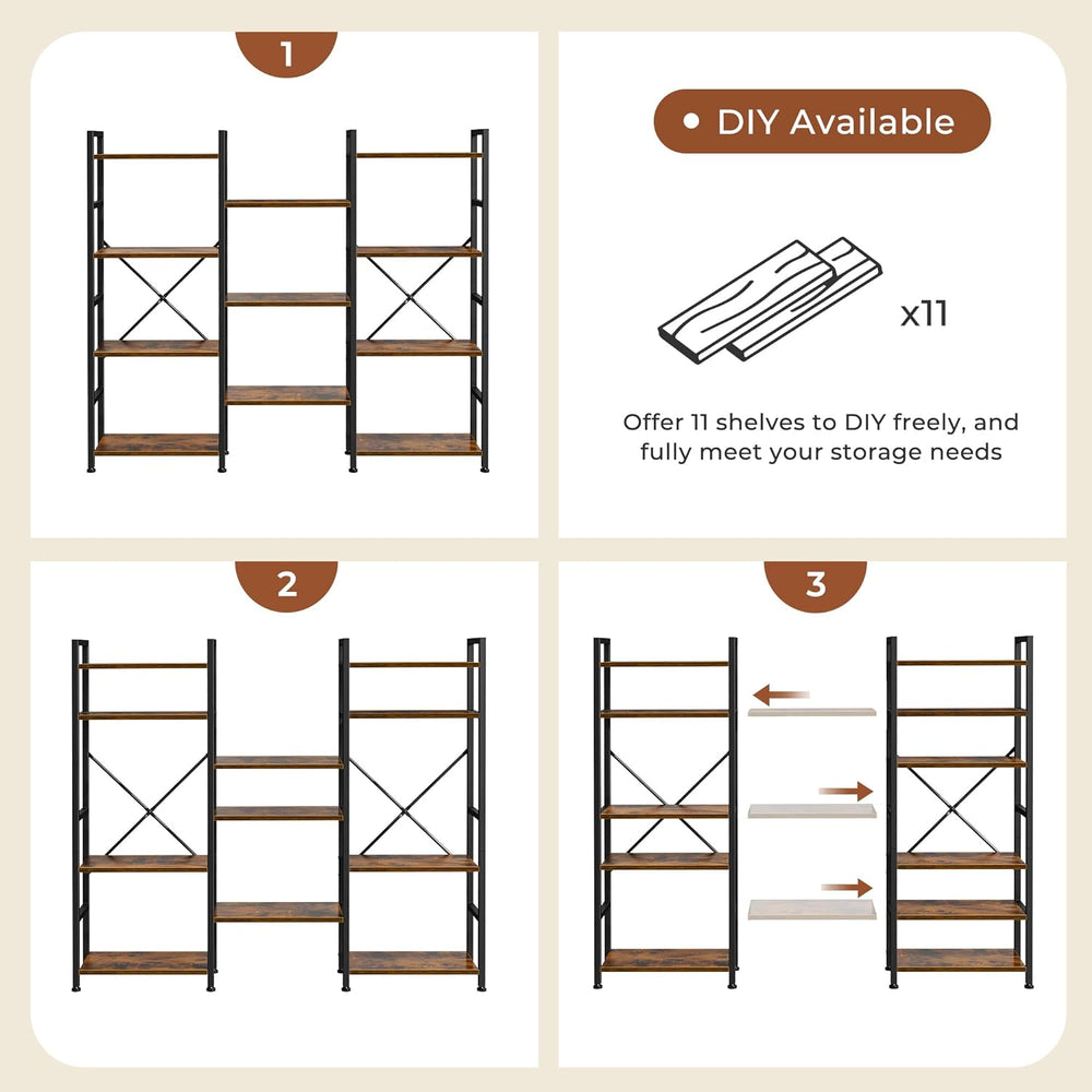 SUPERJARE Triple Bookshelf, Bookcase with 11 Open Display Shelves, Wide Book ...