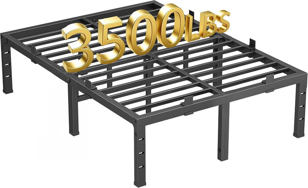18 Inch Bed Frame Queen Size Heavy Duty, Upgrade Metal Platform Black