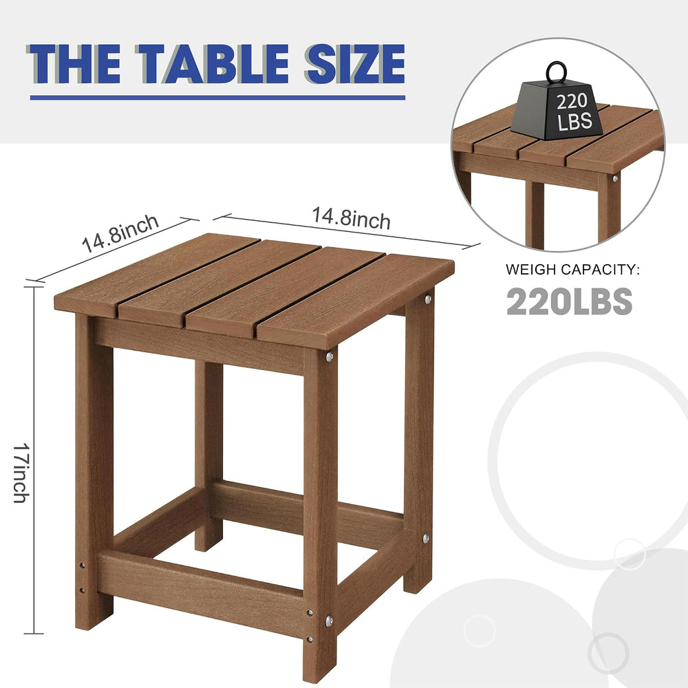 LZRS Patio Side Table, Heavy Duty HDPE Outdoor End Table with Wood Texture, W...