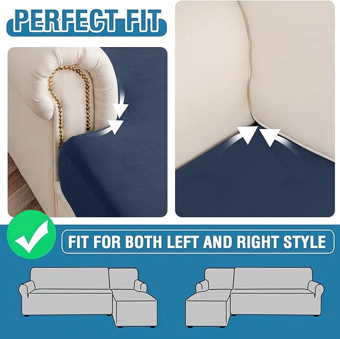 Couch Cover 6-Piece Elastic Velvet Couch Cushion Covers & Chaise Slipcovers - Image 6
