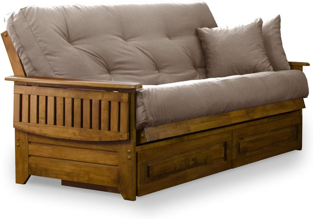 Nirvana Futons Brentwood Tray Arm Futon Frame, Drawers, and Microfiber Khaki ...
