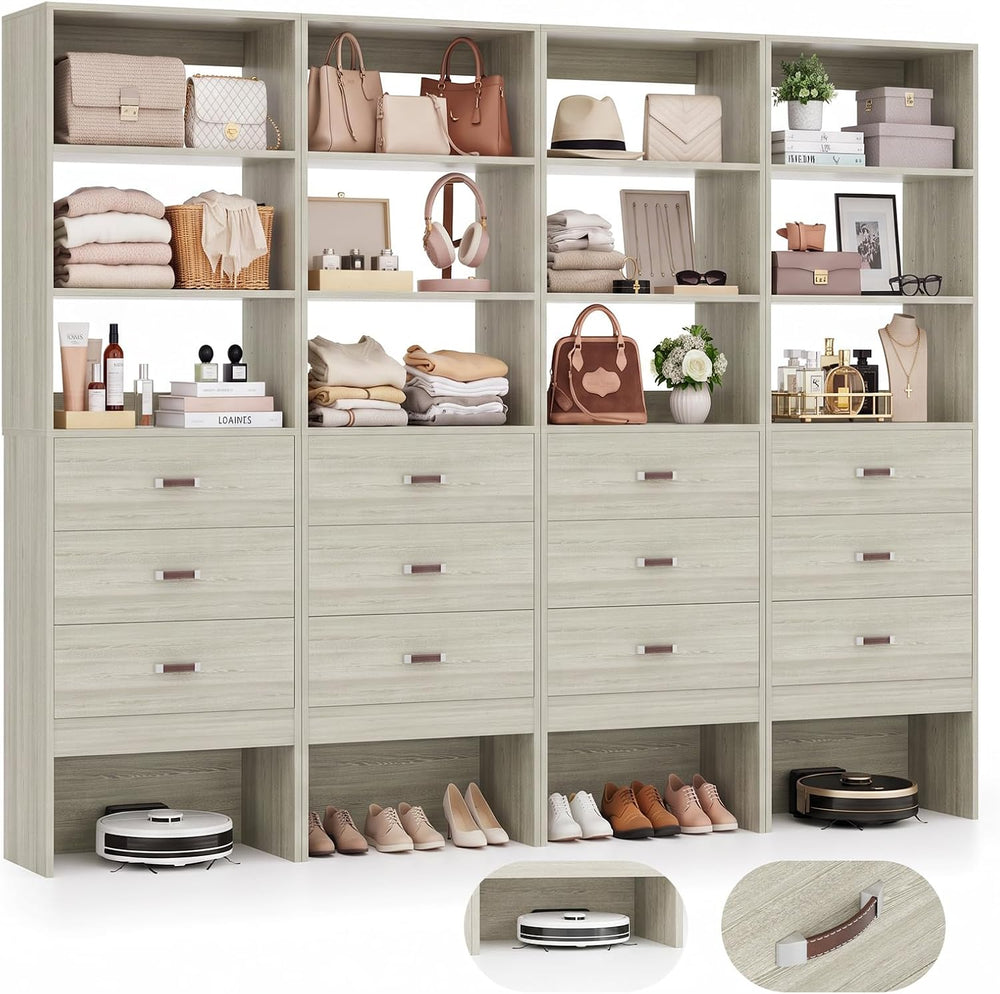 Freestanding 7FT Closet System with Leather Handles Set of 4 White Oak