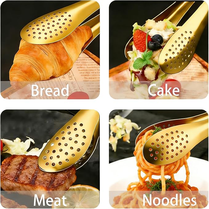 6 PCS Gold Serving Tongs for Party 7 Inch Stainless Steel Serving Utensils for - Image 5