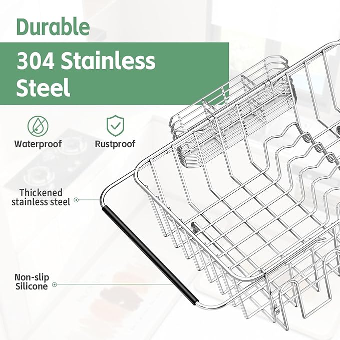 Fanbsy Dish Drying Rack in Sink, Extendable Stainless Steel Dish Drainers