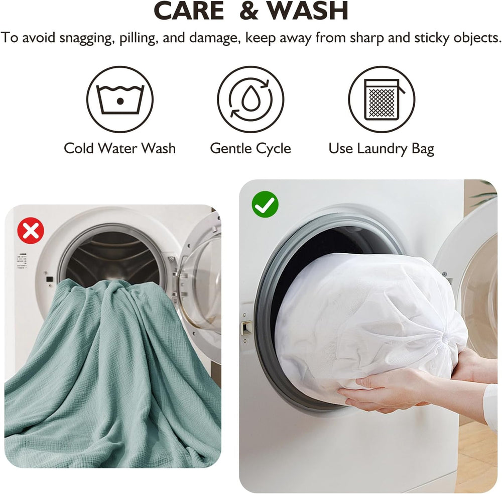 EMME Muslin Cotton Blankets Queen Size for Bed Adults Soft Teal 90" x 90...