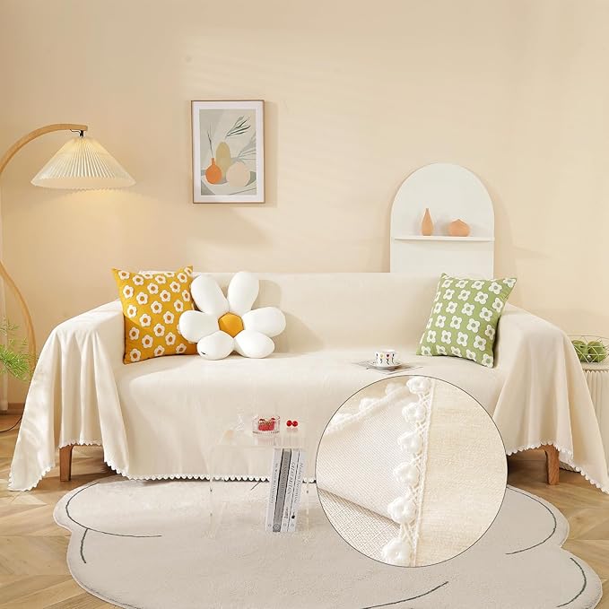HANDONTIME Beige Couch Covers for 3 Cushion Sofa by HANDONTIME
